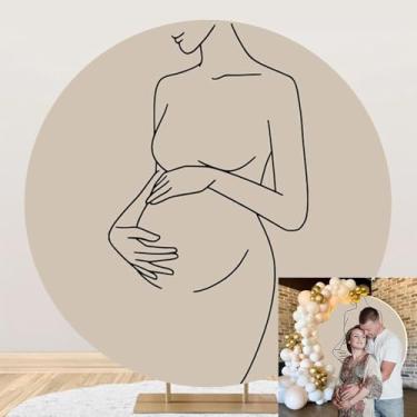 Imagem de OERJU Capa de fundo redondo silhueta de mulher grávida, anúncio de gravidez, fundo de foto mãe para ser, marrom, círculo, arco, para chá de bebê, gravidez, revelação de gênero, decoração de festa, 2,2