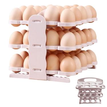 Imagem de Suporte Porta Ovos 60 Ovos Organizador 3 Andares Geladeira Guarda Ovo Mesa Bancada Cozinha Armario Dobravel Resistente Armazenamento
