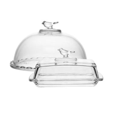 Imagem de Kit Queijeira 20cm e Manteigueira 18cm com Tampa Cristal Bird - Wolff 