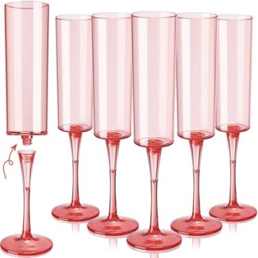 Imagem de Singhoow Pacote com 50 taças de champanhe de plástico, taças de champanhe rosa transparente de 170 g, taças de vinho quadradas de acrílico descartáveis para casamento, aniversário, despedida de