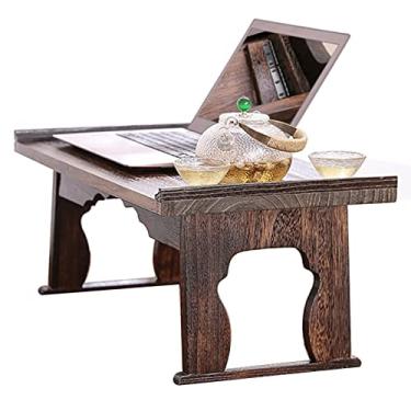 Imagem de Secretária para computador portátil com pernas dobráveis, mesa de chão estilo para chá e café, pequeno-almoço na cama, bandeja para server, mesa sentada no chão, móveis (castanho, 80 x 44,5 x 36,5 cm)