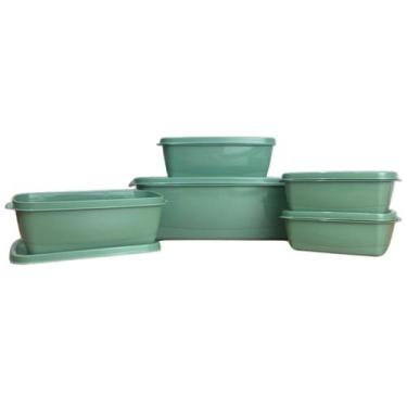 Imagem de Kit 5 Pote Retangular Com Tampa Plástico Livre BPA - Casa Bella, Verde