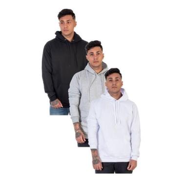 Imagem de Kit 3 Moletom Masculino Blusa De Frio Flanelado Canguru - HardSeven, P