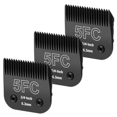 Imagem de YAZIYIR Pacote com 3 lâminas de aço destacáveis 5FC, compatível com Andis, Oster A5, Wahl KM-10 Series, comprimento de corte 1/10.2 cm 6,3 mm (preto)