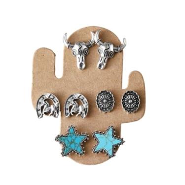 Imagem de Brincos femininos boêmios de caubói ocidentais bonitos chapéu de cowboy turquesa brincos de festa de concerto country joias, Zinco, Sem pedra preciosa