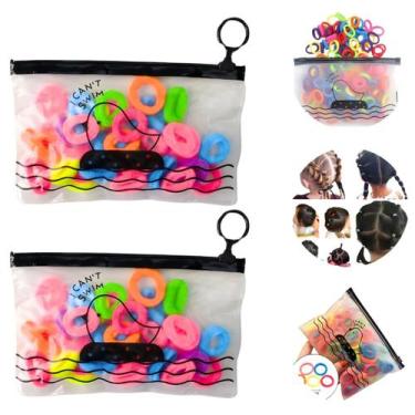 Imagem de 80 Elásticos de Cabelo Infantil Coloridos e Saco Zip - Dafu