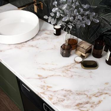 Imagem de Wallercity Papel de contato de mármore branco/dourado bancadas descasque e cole bancadas papel de contato mármore papel de parede branco para banheiro impermeável papel de parede removível de bancada