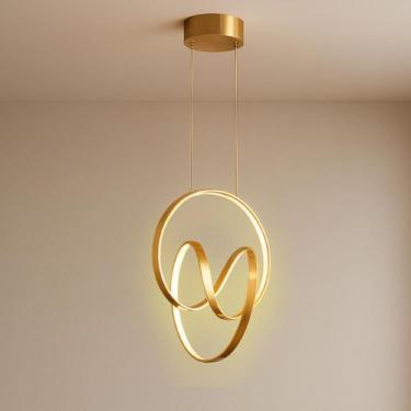 Imagem de Lustre Pendente LED 14W Halo Dourado Moderno com 3 Cores de Luz Bivolt