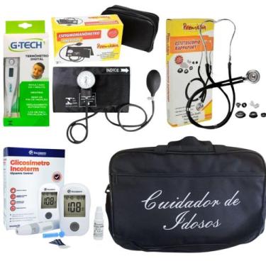 Imagem de Kit cuidador de idosos com esfigmo esteto rappaport completo preto - p