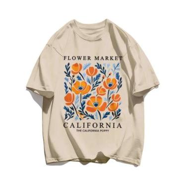 Imagem de Camiseta Feminina Casual de Algodão - Estampa Floral Amarela - Manga C