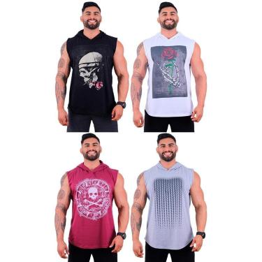 Imagem de Kit 4 Regatas Longline Machão Com Touca Masculina MXD Conceito Academia Exercício Físico-Masculino