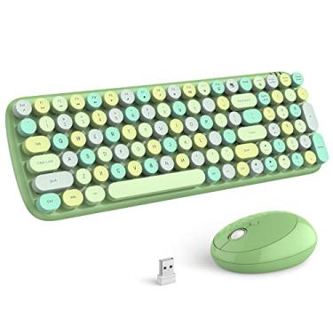 Imagem de MOFii Teclado e mouse sem fio, combo ergonômico de teclado e mouse de máquina de escrever tamanho completo para Mac, Windows 7/8/10, laptop, desktop, PC, computador (verde colorido)