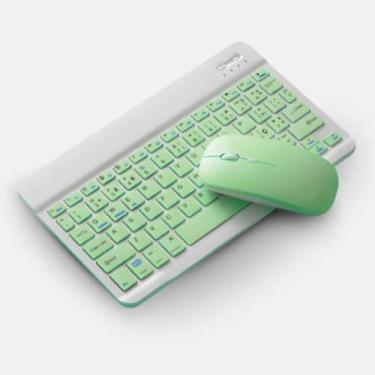 Imagem de Teclado e Mouse Sem Fio Bluetooth com Design Compacto, Conexão USB, Bateria Inclusa (Teclas verde claro)