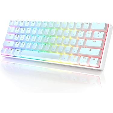 Imagem de Teclado mecânico para jogos HK GAMING GK61 – 61 teclas multicoloridas RGB iluminado por LED retroiluminado com fio, programável para PC/Mac gamer (Gateron, marrom óptico, branco)