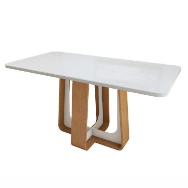Imagem de Mesa de Jantar Retangular 170cm Maxi Tampo com Vidro Sintonia Amêndoa Clean/Off White