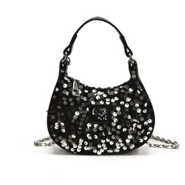 Imagem de Bolsa feminina para noite pequena de lantejoulas para noite, bolsa tiracolo com alça superior, bolsa de ombro com glitter, festa de casamento, Preto, tamanho �nico