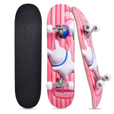 Imagem de Skates para iniciantes, crianças, meninos, meninas, adolescentes e adultos, skates padrão completo de 78 polegadas com design de unicórnio e caveira de bordo de 7 camadas (coelho)