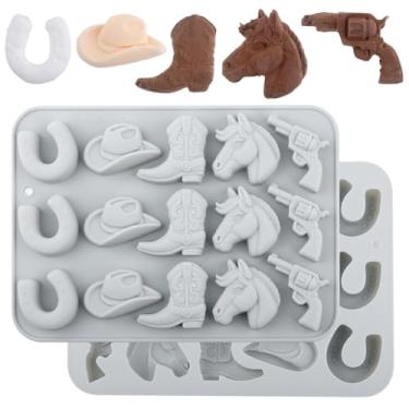 Imagem de Molde de silicone de cowboy, chapéu de caubói, bota de cavalo, forma de sela, padrão de chocolate e doces, ferramentas de cozimento de festa com tema ocidental para decoração de bolos de doces (azul)