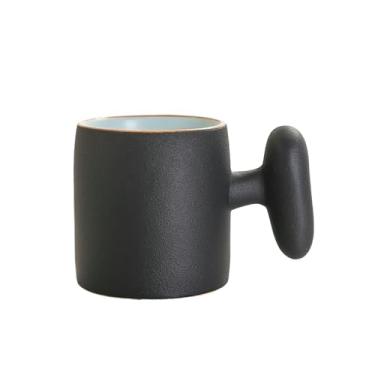 Imagem de Xícara de chá pequena de cerâmica grossa de 80 ml com alça, conjunto de chá kung fu de cerâmica retrô japonesa - preto fosco