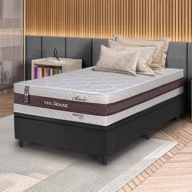 Imagem de Conjunto Box Baú Preto Mali Bege Molas Ensacadas Solteiro 96x203x77 - King House