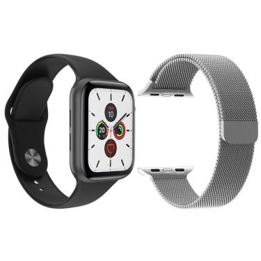 Imagem de Kit 1 Smartwatch T500 Iwo Max Preto + 1 Pulseira Extra Prata