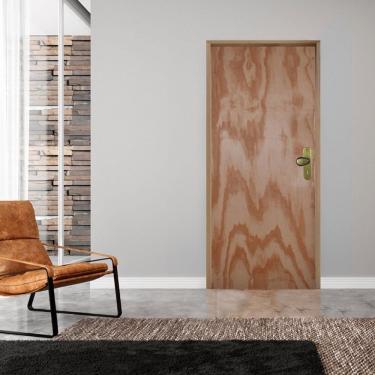 Imagem de Kit Porta De Madeira 210X70Cm Batente 11Cm Madeira Mescla Lisa Fechadura Mescla