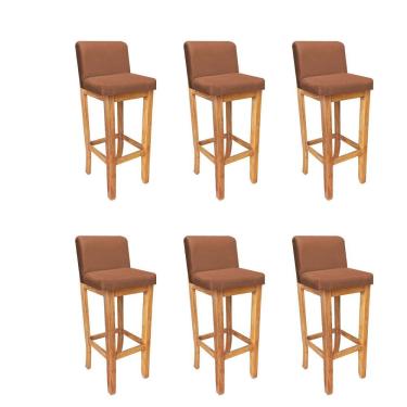 Imagem de Kit 06 Banqueta Alta Com Encosto Aila Balcão Bistrô Base Madeira Maciça Suede Terracota - Amey Decor