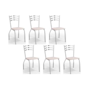Imagem de Cadeiras De Cozinha Portugal C007 Kit 6 Un Cromada - Assento Branco 106 - Kappesberg