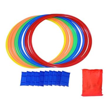 Imagem de TTETTZ 10 peças de argolas de amarelinha, jogo de pular, brinquedos portáteis multicoloridos para crianças, arremesso de saco de feijão, argolas de, 38cm