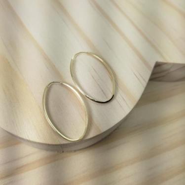 Imagem de Brinco Argola Oval 2cm Fio Redondo Ouro 18K Barato - Linda Joias