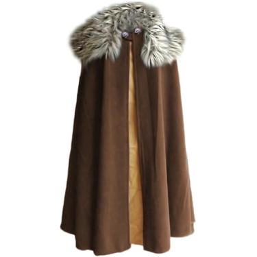 Imagem de MSOrient Capa masculina medieval viking de pele cosplay fantasia rei renascentista com capa de pele fantasia de Halloween, marrom, 3GG