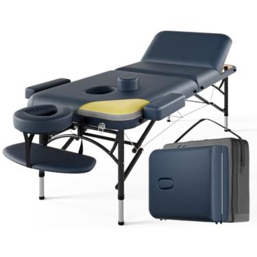 Imagem de DOVANS Mesa De Massagem Profissional Portátil, 3 Dobras, Espuma Viscoelástica Premium, Pernas Alumínio, Suporta Até 500 Kg, 8 Alturas Ajustáveis, Com Bolsa Transporte, Azul