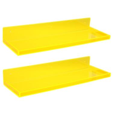 Imagem de Prateleiras flutuantes para parede, quarto, banheiro, cozinha, plantas, prateleira flutuante de acrílico, 41 x 14 cm, adesivo resistente, sem broca, pacote com 2, amarelo neon