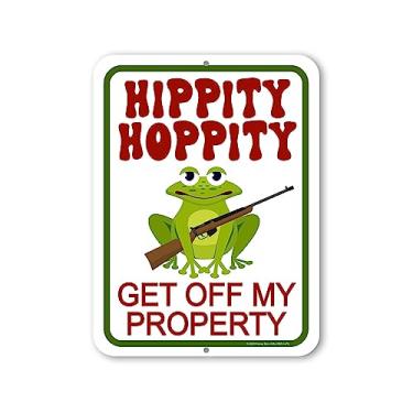 Imagem de Honey Dew Gifts, Hippity Hoppity Get Off My Property, 23 cm x 30 cm, Feito nos EUA, Poste de placa de metal, decoração de sapo ao ar livre, placas de metal antiinvasão, placas de segurança doméstica, placas de propriedade privada