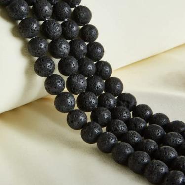 Imagem de 45 contas de pedra vulcânica preta natural de 8 mm contas redondas soltas para fazer joias