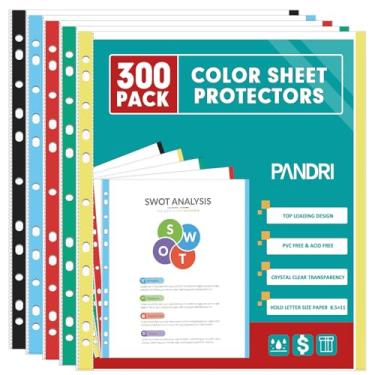 Imagem de Protetores de folha, pacote com 300 folhas protetoras de página de plástico resistente PANDRI reforçadas, com 11 furos, adequado para fichário de 3 anéis, serve para papel padrão de 21 x 28 cm, 24 x