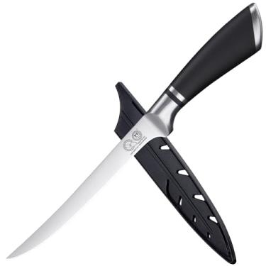 Imagem de XYJ Faca De Filé, Talheres Cozinha, Aço Inoxidável Ultra Afiado 7 Polegadas, Para Trinchar Carne Salmão, Peixe, Desossa Profissional Com Estojo E Bainha