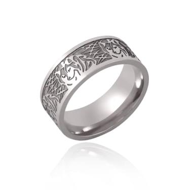 Imagem de SIPURIS Anel Viking nórdico para homens Odin's Fenrir anel de cabeça de lobo aço inoxidável anel de nó celta viking adorável anel lobo para homens joia presente, Aço inoxidável, Sem pedra preciosa