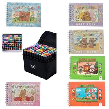 Imagem de Kit Caneta Touch Ponta Dupla Estojo 80 Cores + Caderno