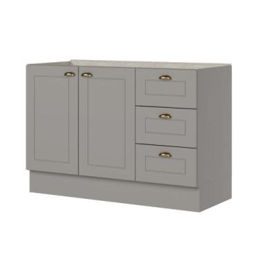 Imagem de Balcão de Pia 120cm com Rodapé 2 Portas 3 Gavetas Sophia Henn, Cinza