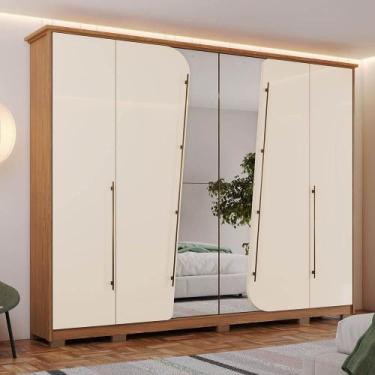 Imagem de Guarda-roupa 268cm Casal com Espelho 6 Portas 6 Gavetas Dubai Henn, Na