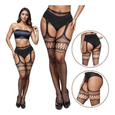 Imagem de Meia Calça Arrastão Peça Única Interligada Tipo Cinta Liga - Vbrante