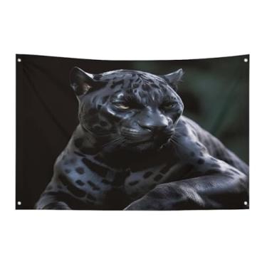 Imagem de Bandeira com quatro furos para todos os climas, bandeira decorativa impressa Pantera Negra, bandeiras de poliéster adequadas para uso interno e externo 89 x 159 centímetros