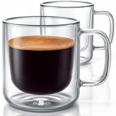Imagem de Aquach Pacote com 2 canecas de café de vidro isoladas de parede dupla de 227 g com alça - Ideal para expresso, latte, americano e cappuccino