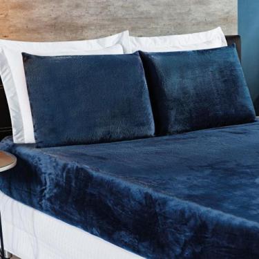 Imagem de Jogo de Cama Biasoft Casal 03 Peças Manta Flannel - Bia Enxovais, Azul