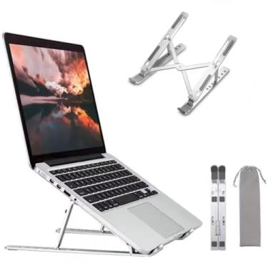 Imagem de Suporte De Notebook De Alumínio Ajustável Para Notebook De 7 Ângulos Dobrável E Ergonômico Para Desktop Portátil Compatível Com Macbook, Ipad, Hp, Dell, Lenovo Polegadas Cinza