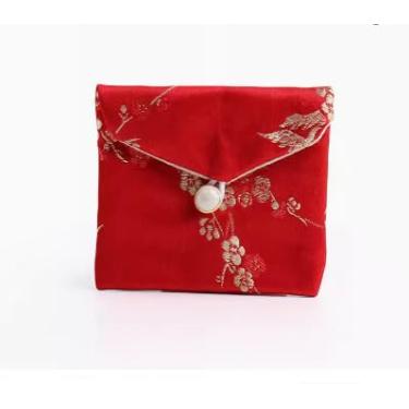 Imagem de Only My Live Home Bolsas de joias de cetim de seda chinesa com botão vintage, sacos de embalagem de pano de flor de ameixa, brincos, pulseira, colar, bolsa de armazenamento (vermelho (3 peças, 8 x 10