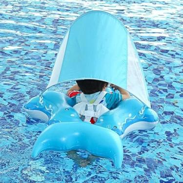 Imagem de Bóia Para Bebé Com Capota - Bóia Impermeável Para Piscina De Bebé Com Capota - Anel Dobrável com Sombra e Proteção UV, Brinquedos para Crianças, para Natação ao Ar Livre na Praia e Jardim