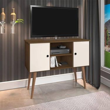 Imagem de Estante Rack Viena Clássico 90cm Com Portas - Imbuia E Off White