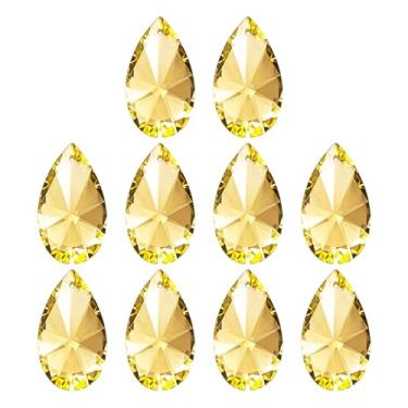Imagem de PATIKIL Pingentes de cristal K9, contas em gota, pacote com 10 peças de prismas de lustre de 38 mm, contas penduradas, lâmpada DIY para decoração de artesanato, amarelo dourado